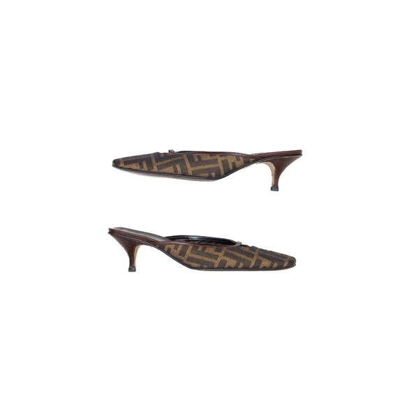 Fendi Vintage Zucca Monogram Slingback Kitten Heel Mules - Size US 8.5 M - Picture 8 of 10